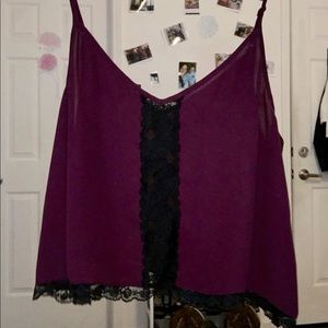 Purple crop top with black lace down the middle